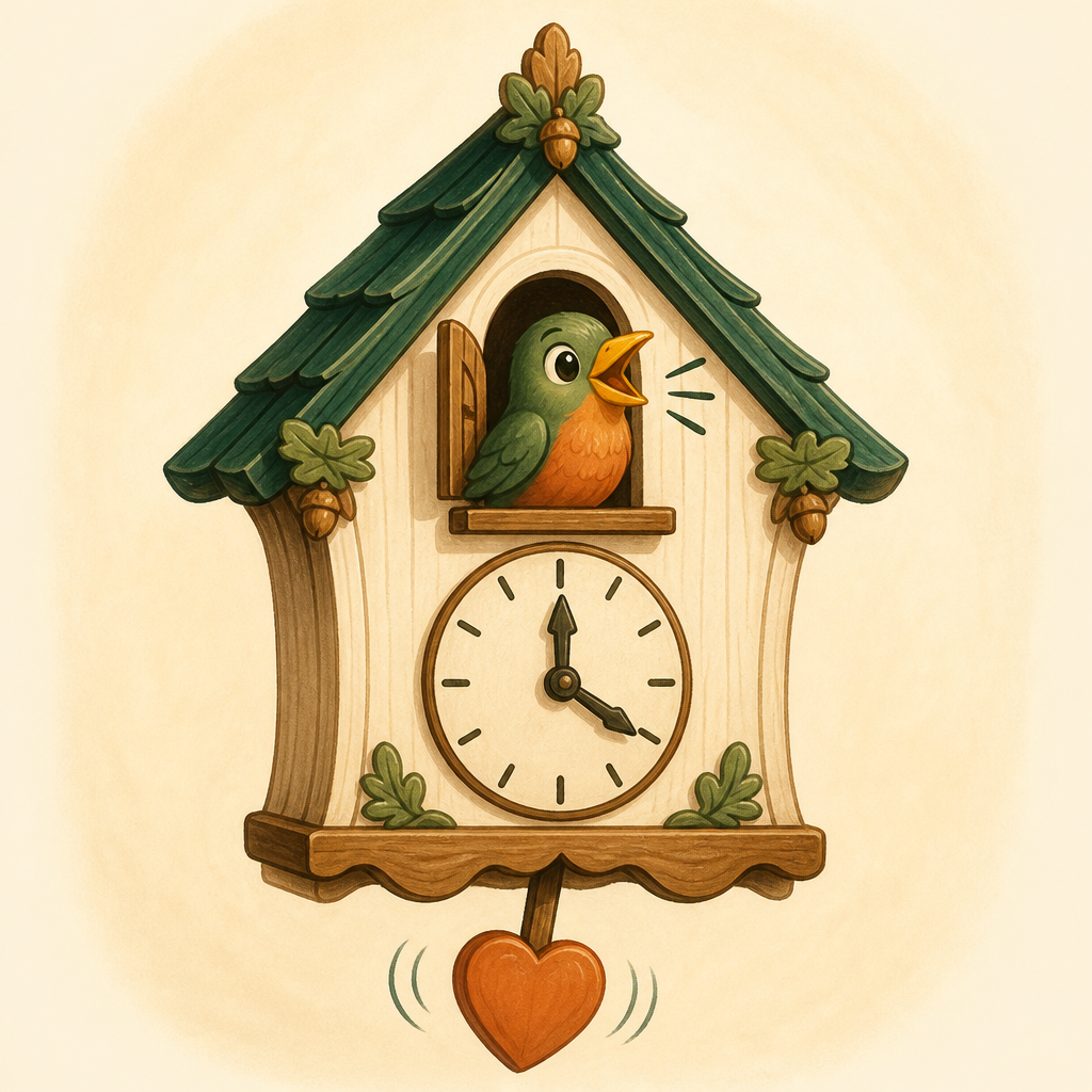 Reloj de cuco de madera con pajarito y péndulo de corazón: marca del primer local, no de la plataforma